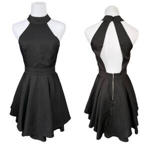 Lulu's Dress Rehearsal Skate Dress Double Skirt Black Halter SMALL Sexy LBD